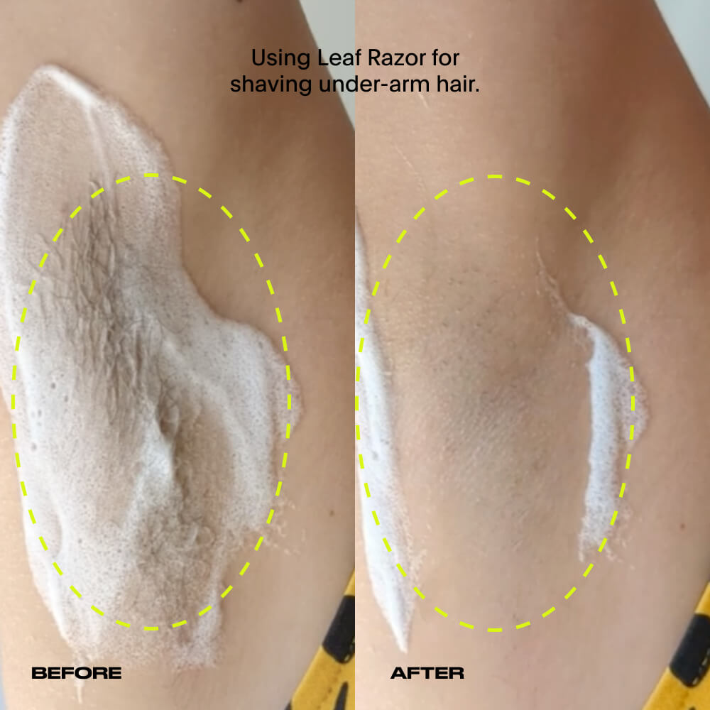 A before and after of the under arm with the Leaf razor